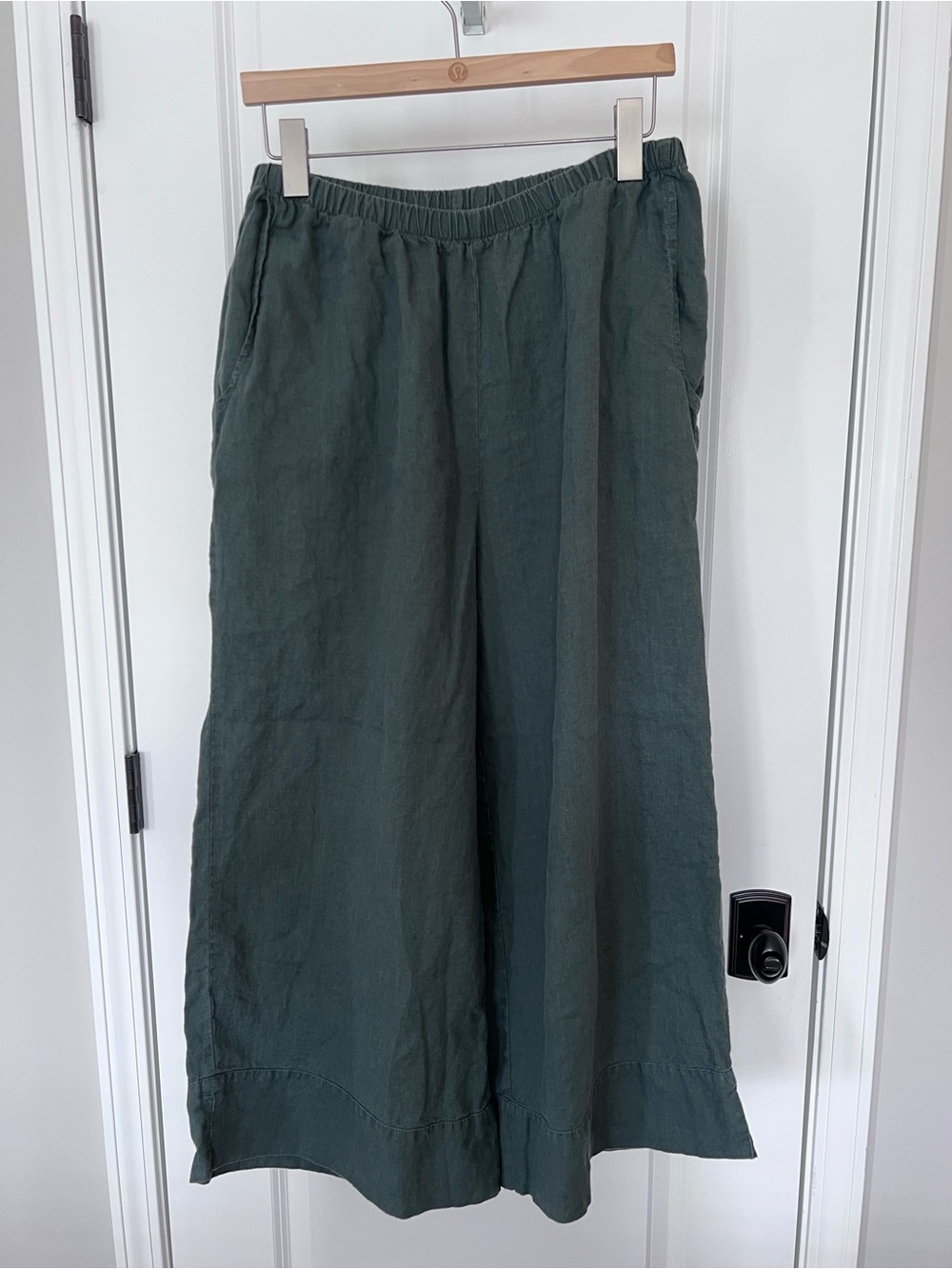 Flax Wide Leg Linen Pull On Pants Cropped Dark Green Size Medium EUC